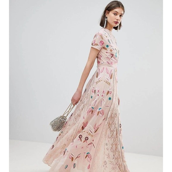 NWT Frock & Frill Allover Embroidered Maxi Dress Beaded Plus Size 24 H14122 - Picture 3 of 12